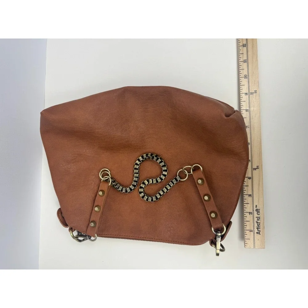 Madison West Leather Brown Shoulder Bag Hobo Purse‎ Chain Detail